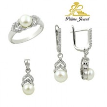 Gümüş zirkon taşlı set ( İnci)